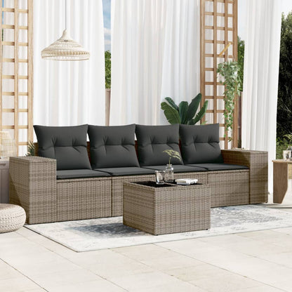 Set Divano da Giardino 5 pz con Cuscini Grigio in Polyrattan | homemem39