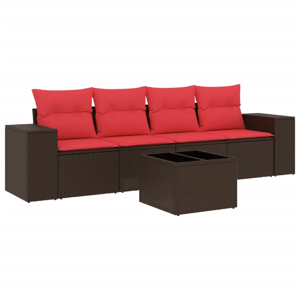 Set Divani da Giardino 5 pz con Cuscini Marrone in Polyrattan | homemem39
