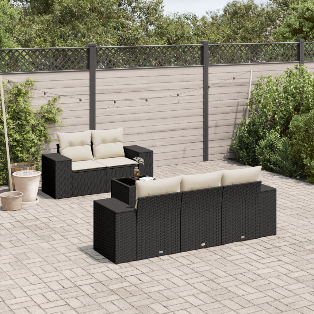 Set Divano da Giardino 6 pz con Cuscini Nero in Polyrattan