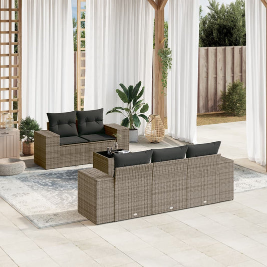 Set Divano da Giardino 6 pz con Cuscini Grigio in Polyrattan | homemem39