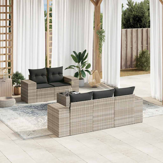 Set Divano da Giardino 6pz con Cuscini Grigio Chiaro Polyrattan | homemem39