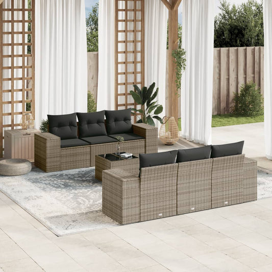 Set Divani da Giardino 7 pz con Cuscini Grigio in Polyrattan | homemem39