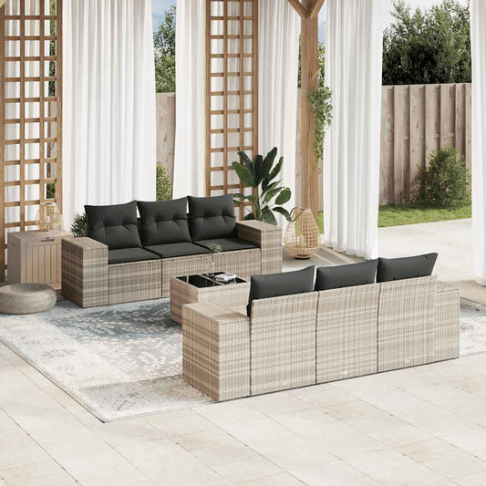 Set Divani da Giardino 7pz con Cuscini Grigio Chiaro Polyrattan | homemem39