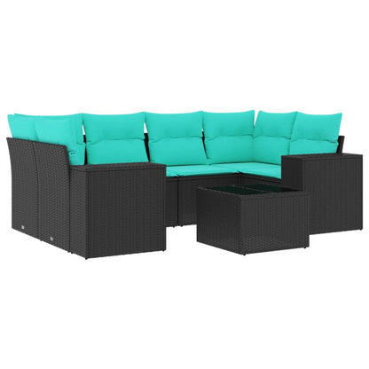 Set Divani da Giardino 7 pz con Cuscini Nero in Polyrattan | homemem39