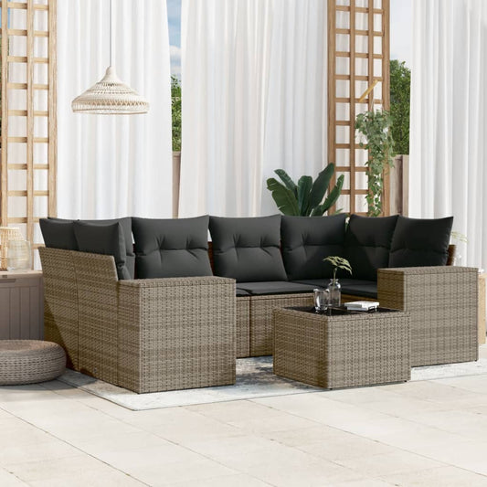 Set Divani da Giardino 7 pz con Cuscini Grigio in Polyrattan | homemem39