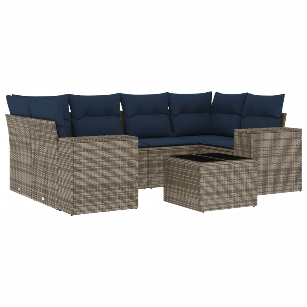 Set Divani da Giardino 7 pz con Cuscini Grigio in Polyrattan | homemem39