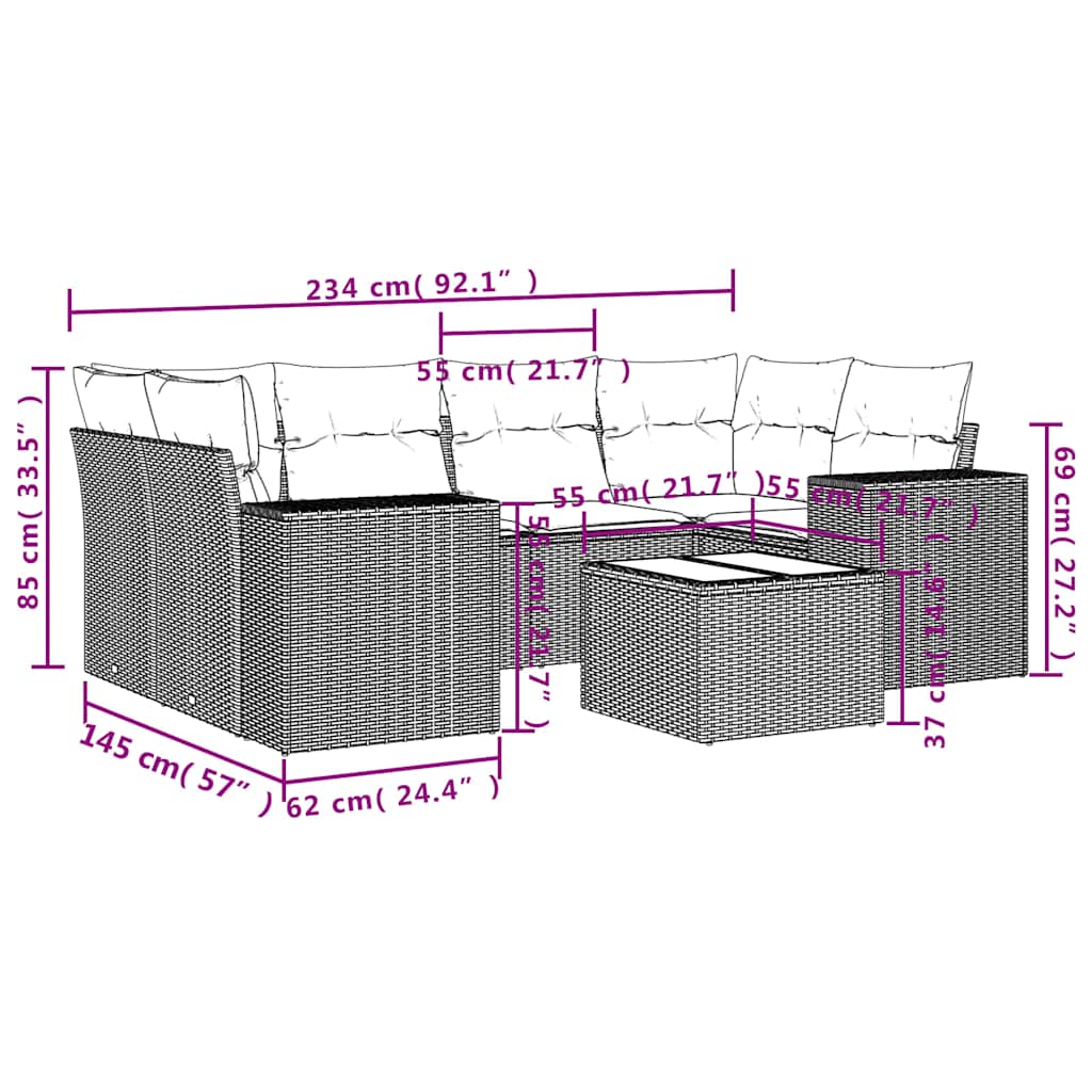 Set Divani da Giardino 7 pz con Cuscini Grigio in Polyrattan | homemem39