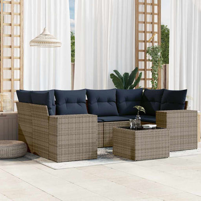 Set Divani da Giardino 7 pz con Cuscini Grigio in Polyrattan | homemem39
