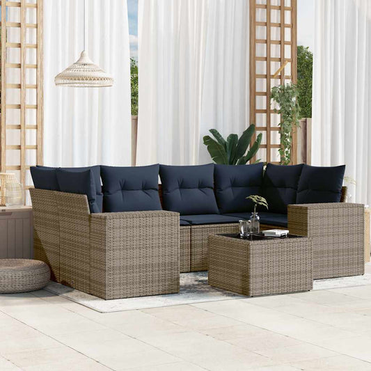 Set Divani da Giardino 7 pz con Cuscini Grigio in Polyrattan | homemem39