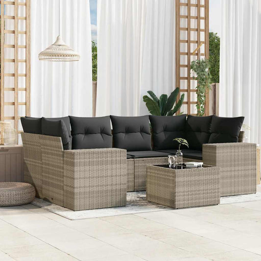 Set Divani da Giardino 7pz con Cuscini Grigio Chiaro Polyrattan | homemem39
