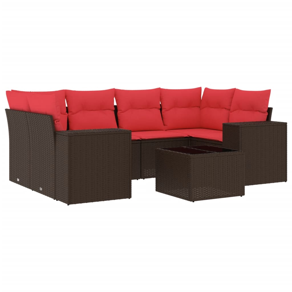 Set Divani da Giardino 7 pz con Cuscini Marrone in Polyrattan