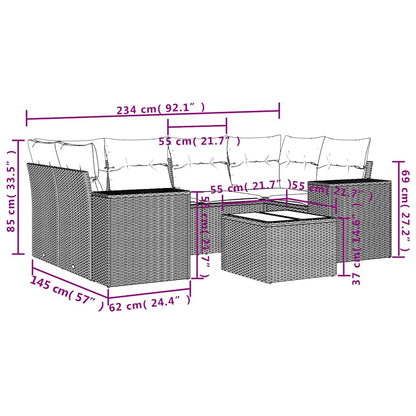 Set Divani da Giardino 7 pz con Cuscini Marrone in Polyrattan | homemem39