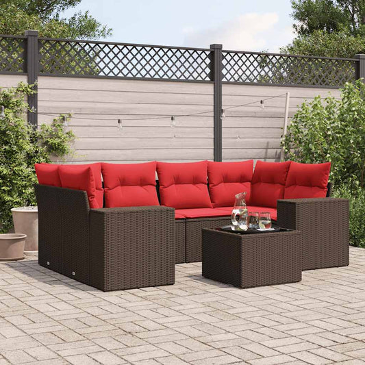 Set Divani da Giardino 7 pz con Cuscini Marrone in Polyrattan - homemem39