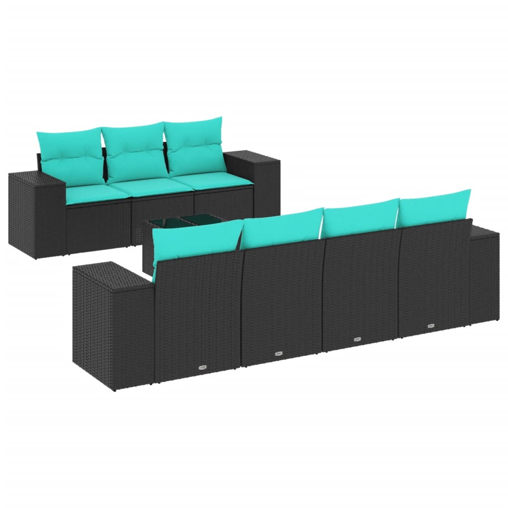 Set Divani da Giardino 8 pz con Cuscini Nero in Polyrattan | homemem39