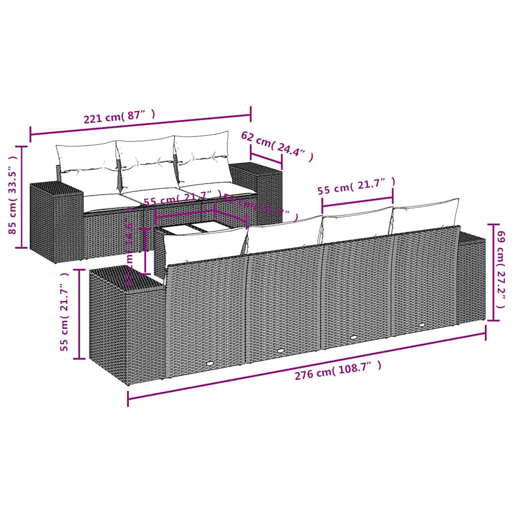 Set Divani da Giardino 8 pz con Cuscini Nero in Polyrattan | homemem39