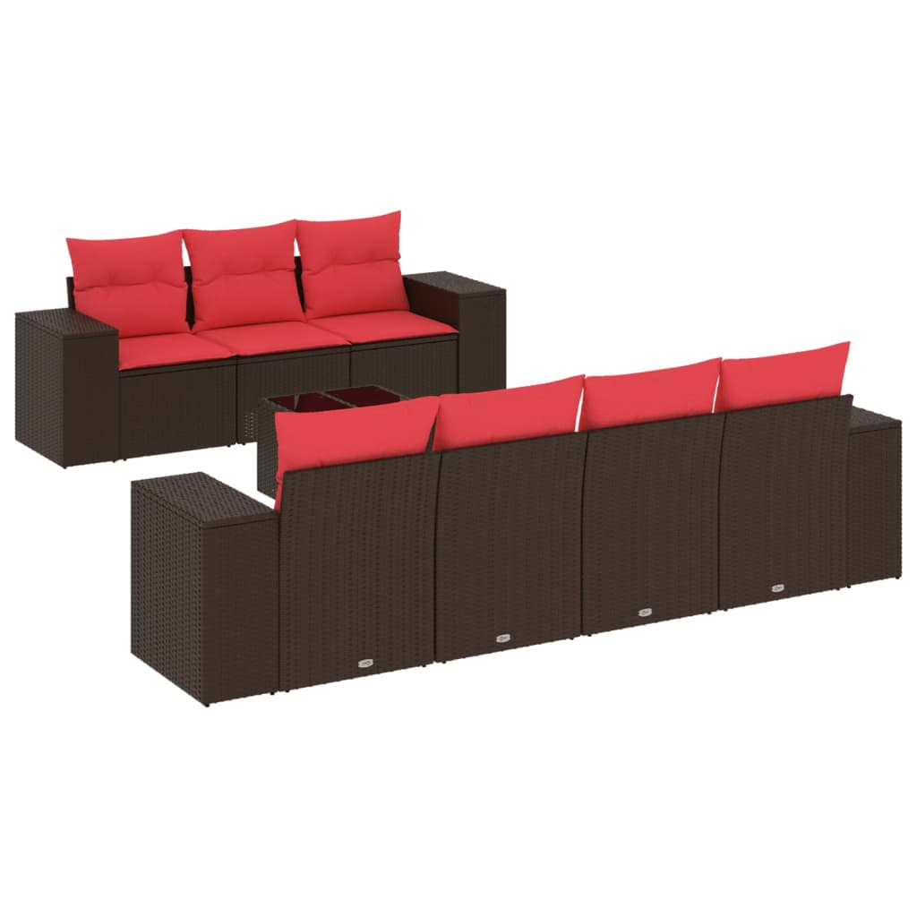 Set Divani da Giardino 8 pz con Cuscini Marrone in Polyrattan | homemem39