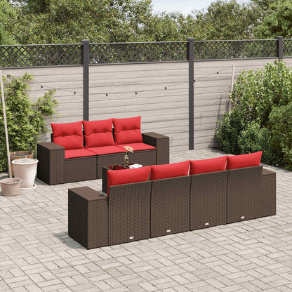 Set Divani da Giardino 8 pz con Cuscini Marrone in Polyrattan | homemem39