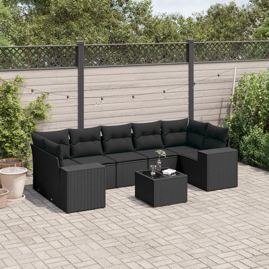 Set Divani da Giardino con Cuscini 8 pz Nero in Polyrattan - homemem39