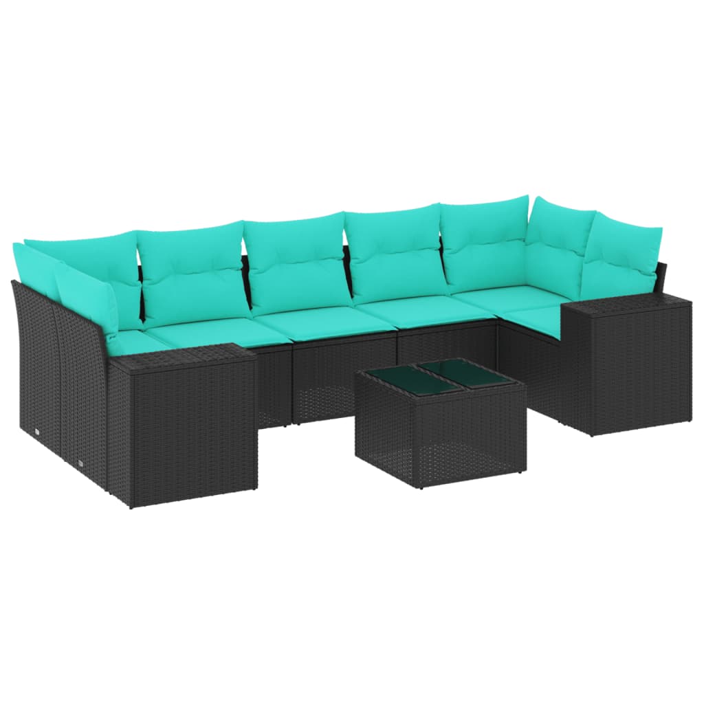 Set Divani da Giardino 8 pz con Cuscini Nero in Polyrattan | homemem39
