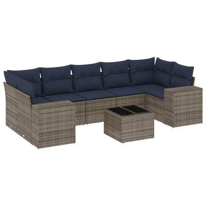 Set Divani da Giardino 8 pz con Cuscini Grigio in Polyrattan | homemem39