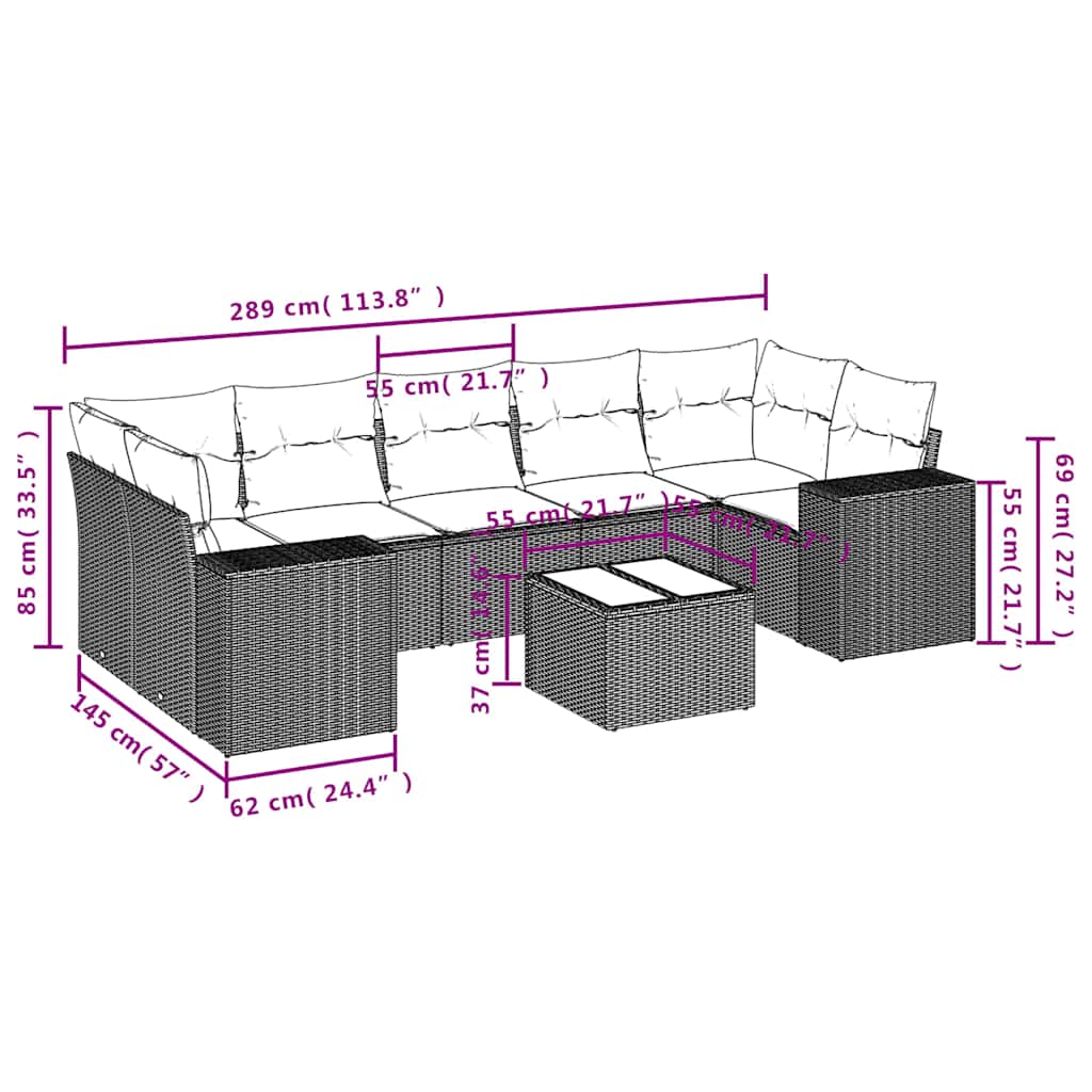 Set Divani da Giardino 8 pz con Cuscini Grigio in Polyrattan | homemem39