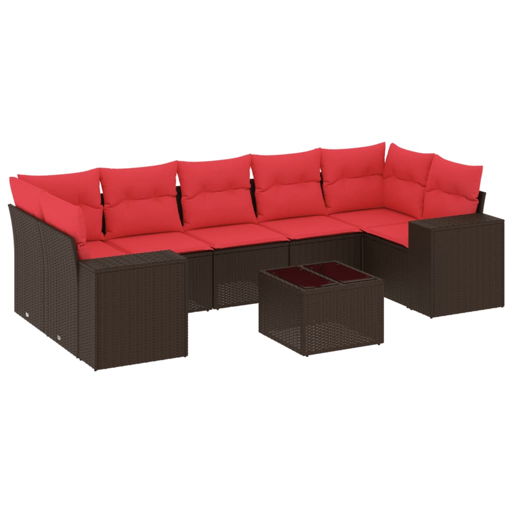 Set Divani da Giardino 8 pz con Cuscini Marrone in Polyrattan | homemem39