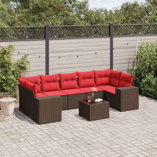 Set Divani da Giardino 8 pz con Cuscini Marrone in Polyrattan | homemem39