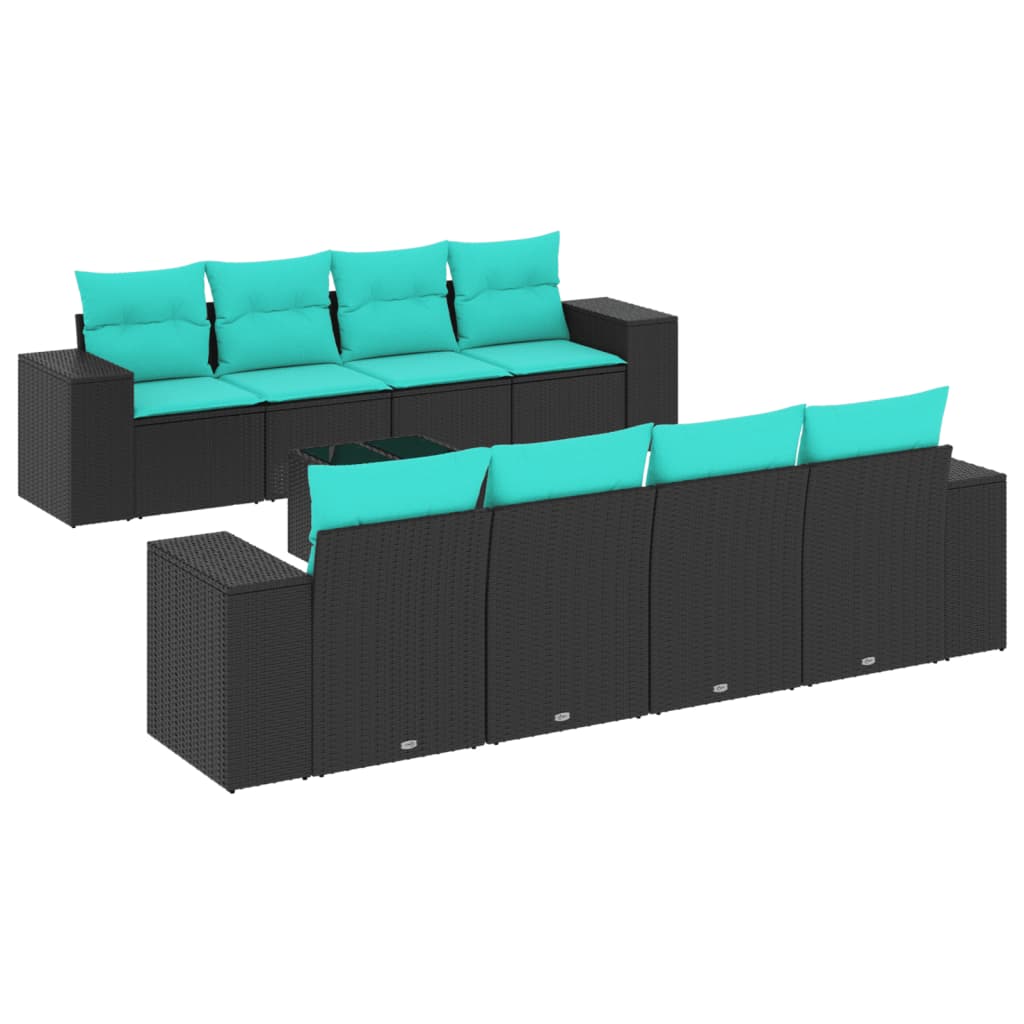 Set Divani da Giardino 9 pz con Cuscini Nero in Polyrattan | homemem39