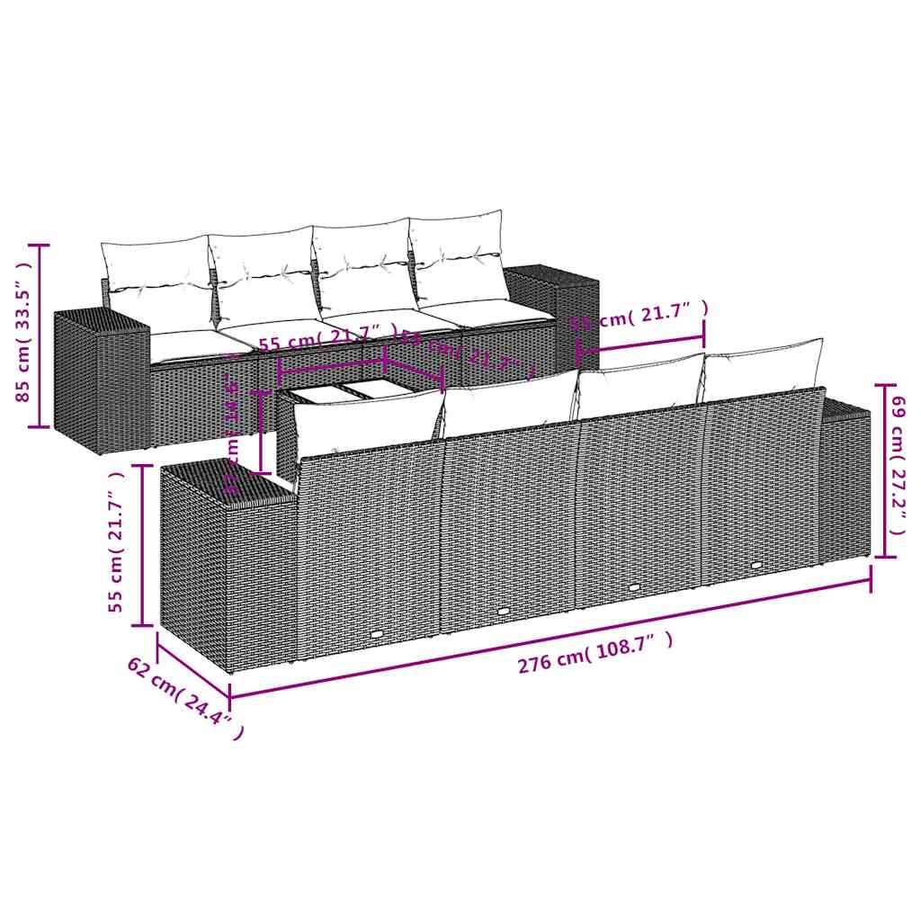 Set Divani da Giardino 9 pz con Cuscini Nero in Polyrattan | homemem39