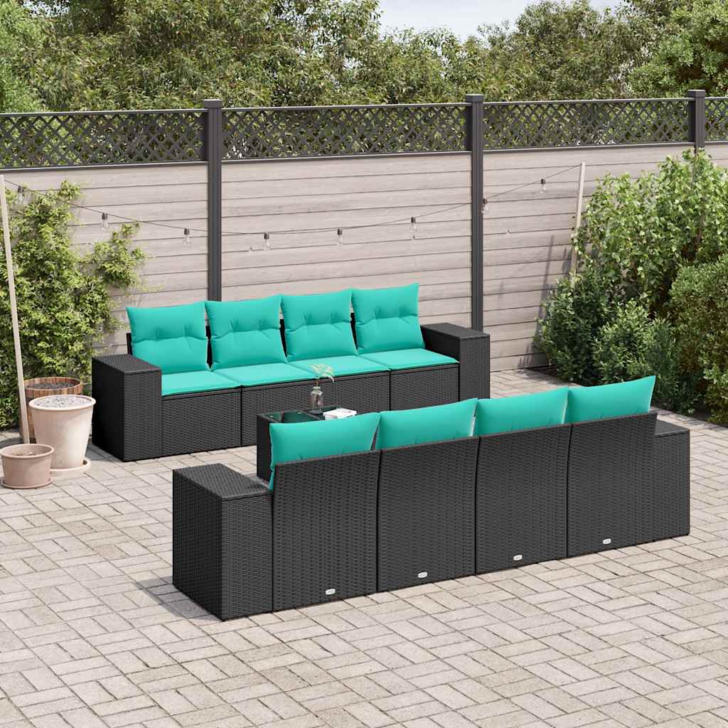 Set Divani da Giardino 9 pz con Cuscini Nero in Polyrattan | homemem39