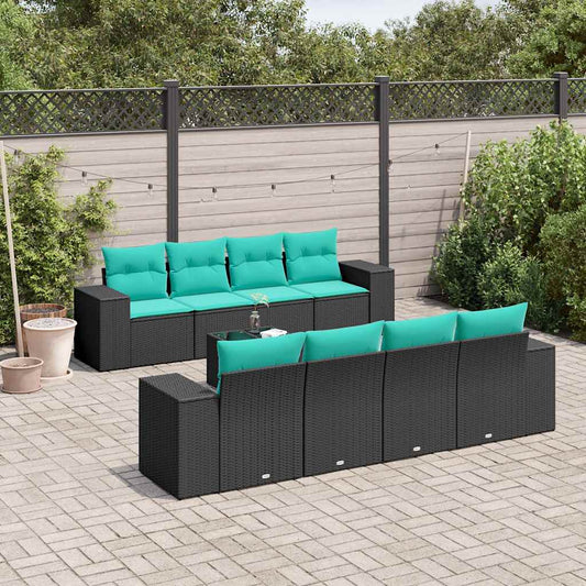 Set Divani da Giardino 9 pz con Cuscini Nero in Polyrattan | homemem39
