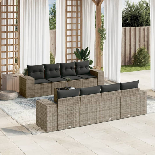 Set Divano da Giardino 9 pz con Cuscini Grigio in Polyrattan | homemem39