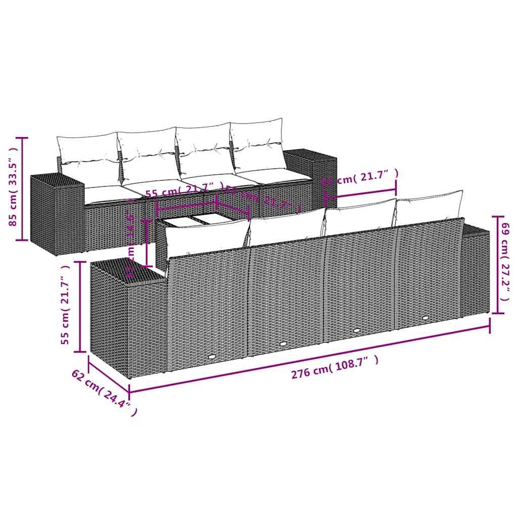 Set Divani da Giardino 9 pz con Cuscini Grigio in Polyrattan | homemem39