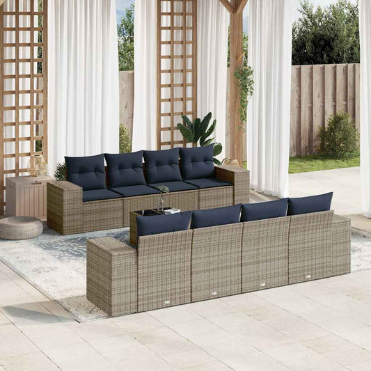 Set Divani da Giardino 9 pz con Cuscini Grigio in Polyrattan | homemem39