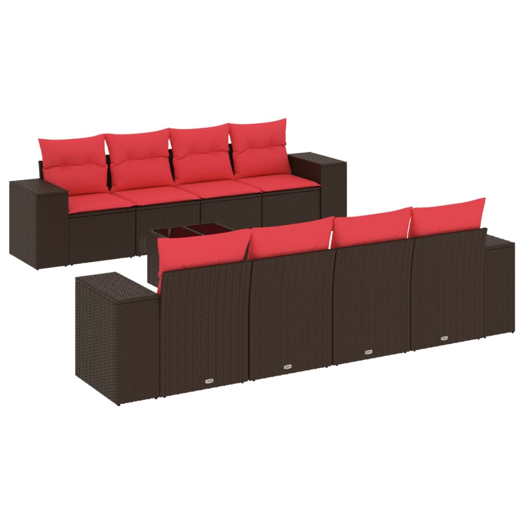 Set Divani da Giardino 9 pz con Cuscini Marrone in Polyrattan | homemem39