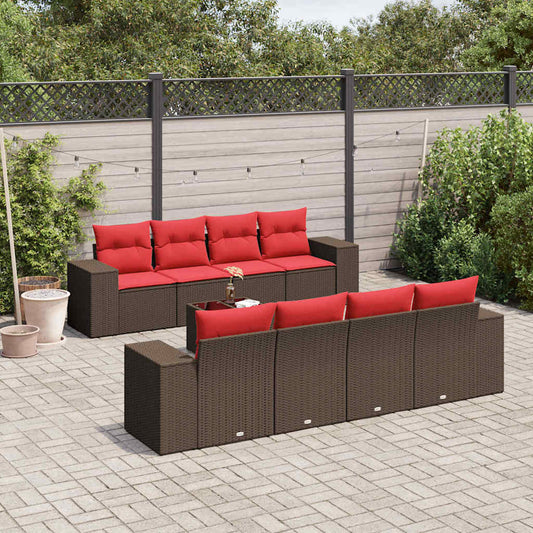 Set Divani da Giardino 9 pz con Cuscini Marrone in Polyrattan | homemem39