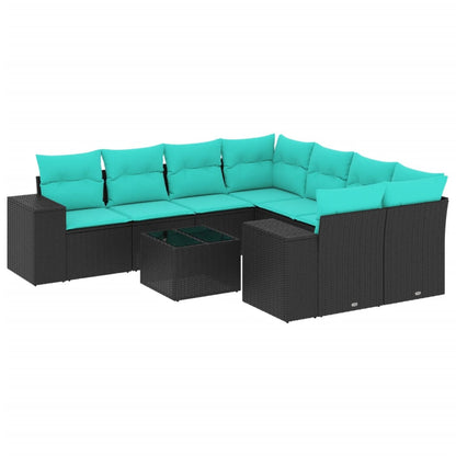 Set Divani da Giardino 9 pz con Cuscini Nero in Polyrattan | homemem39
