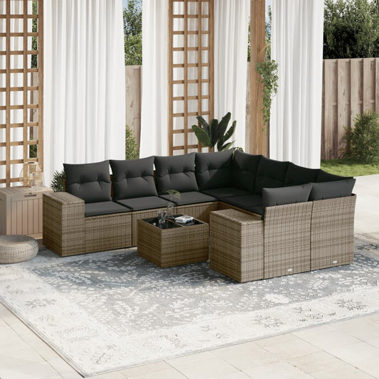 Set Divano da Giardino 9 pz con Cuscini Grigio in Polyrattan | homemem39