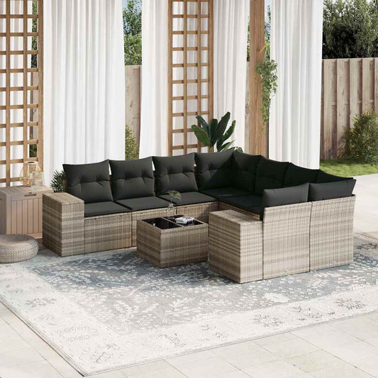 Set Divano da Giardino 9pz con Cuscini Grigio Chiaro Polyrattan | homemem39