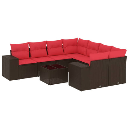 Set Divani da Giardino 9 pz con Cuscini Marrone in Polyrattan