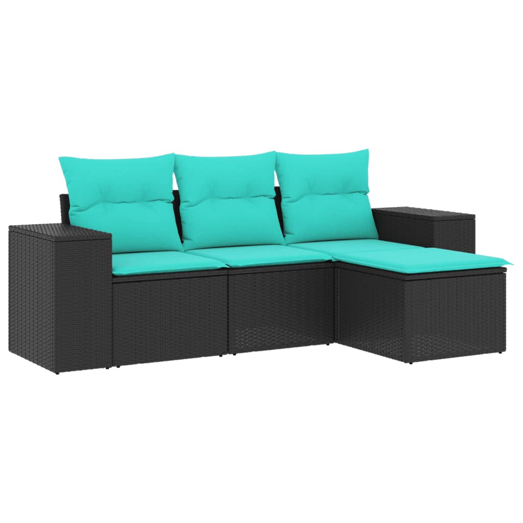 Set Divani da Giardino 4 pz con Cuscini Nero in Polyrattan | homemem39