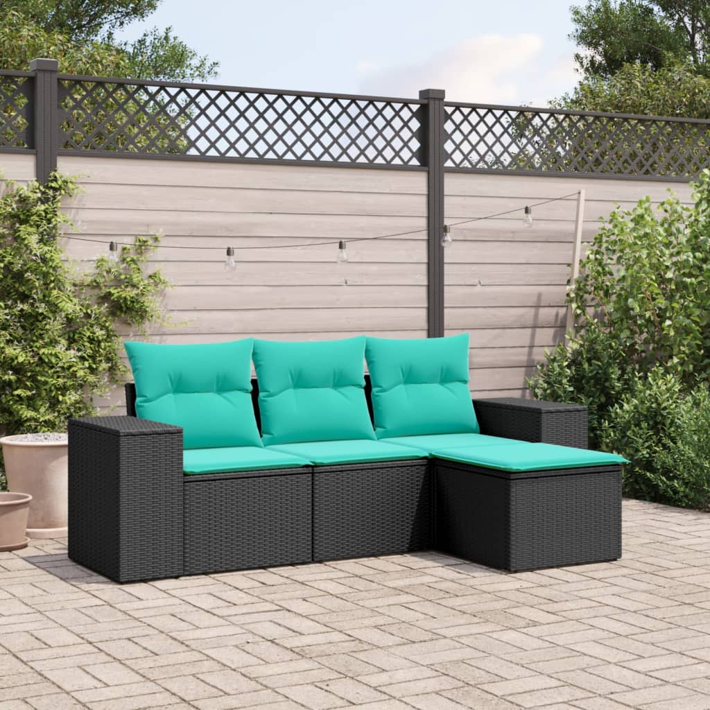 Set Divani da Giardino 4 pz con Cuscini in Polyrattan