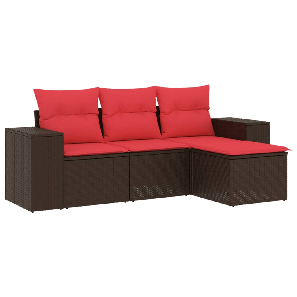 Set Divani da Giardino 4 pz con Cuscini Marrone in Polyrattan | homemem39