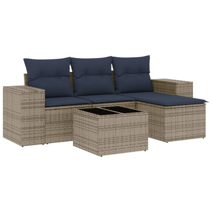 Set Divani da Giardino 5 pz con Cuscini Grigio in Polyrattan | homemem39