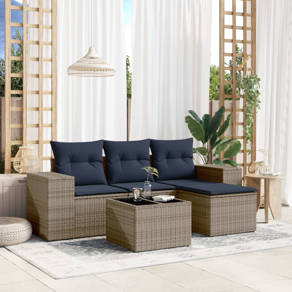 Set Divani da Giardino 5 pz con Cuscini Grigio in Polyrattan | homemem39