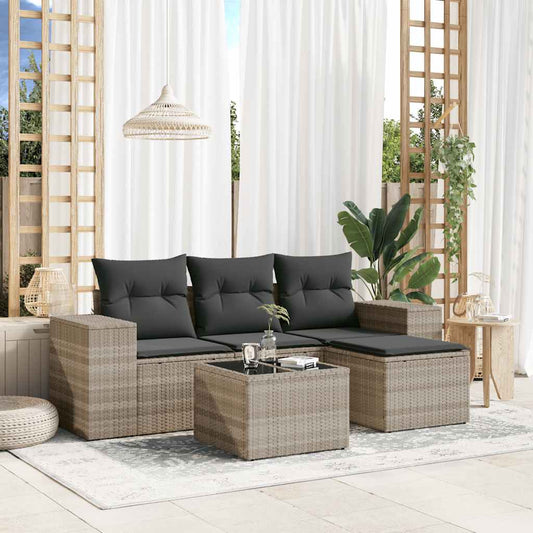 Set Divano da Giardino 5pz con Cuscini Grigio Chiaro Polyrattan | homemem39