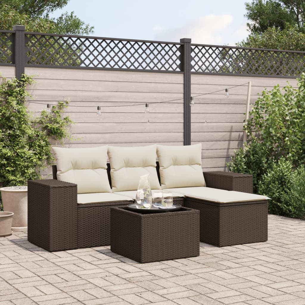 Set Divano da Giardino 5 pz con Cuscini in Polyrattan