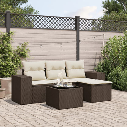 Set Divano da Giardino 5 pz con Cuscini in Polyrattan