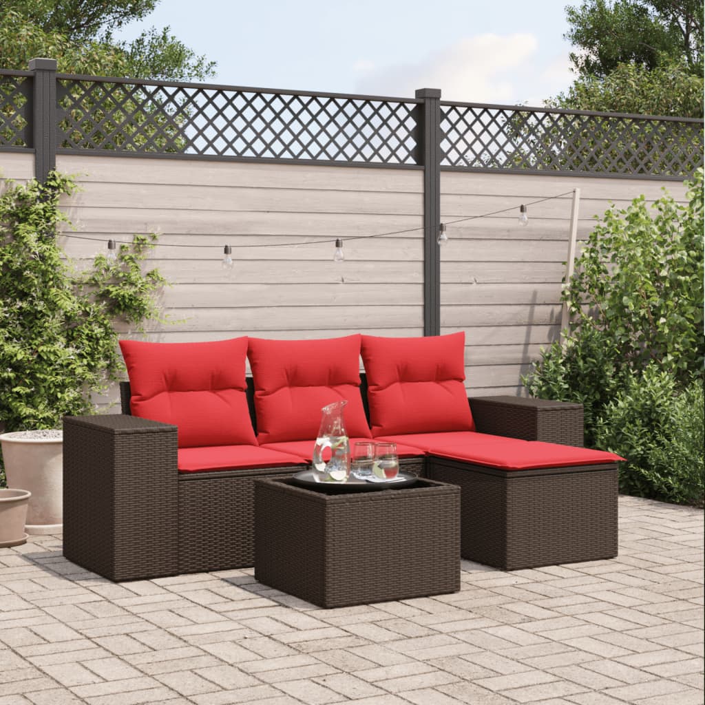 Set Divani da Giardino 5 pz con Cuscini in Polyrattan
