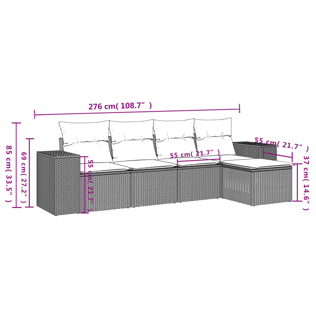 Set Divani da Giardino 5 pz con Cuscini Nero in Polyrattan | homemem39